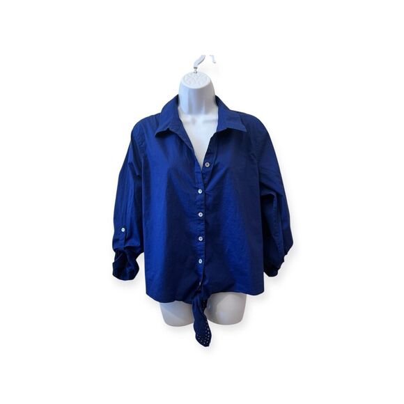 Chico's Womens Shirt Size 3 Blue Button Up Knot Front Collared Lightweight L - Picture 1 of 10